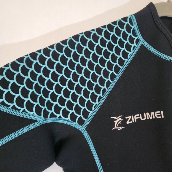 Zifumei Men's 3mm Shorty Front Zipper Wet Suit Size Small Black/Teal - Picture 3 of 6
